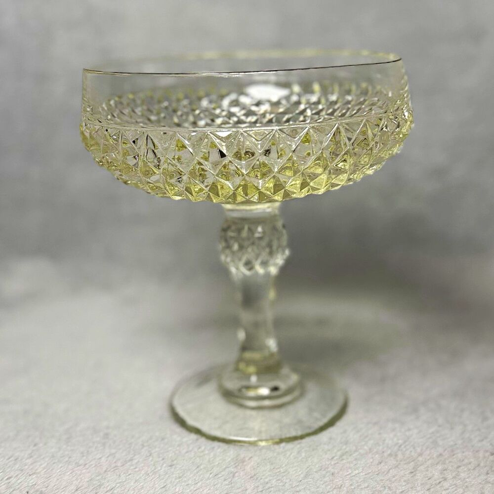 Vintage Style Clear Glass Diamond Point Pedestal Compote Candy Dish Bowl 7 Inch